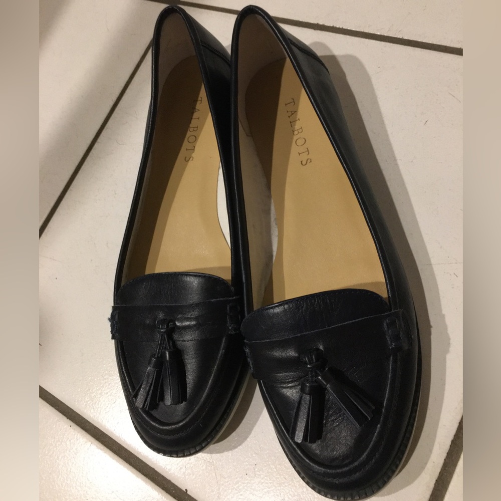 Talbots Black Leather Tassel Loafers